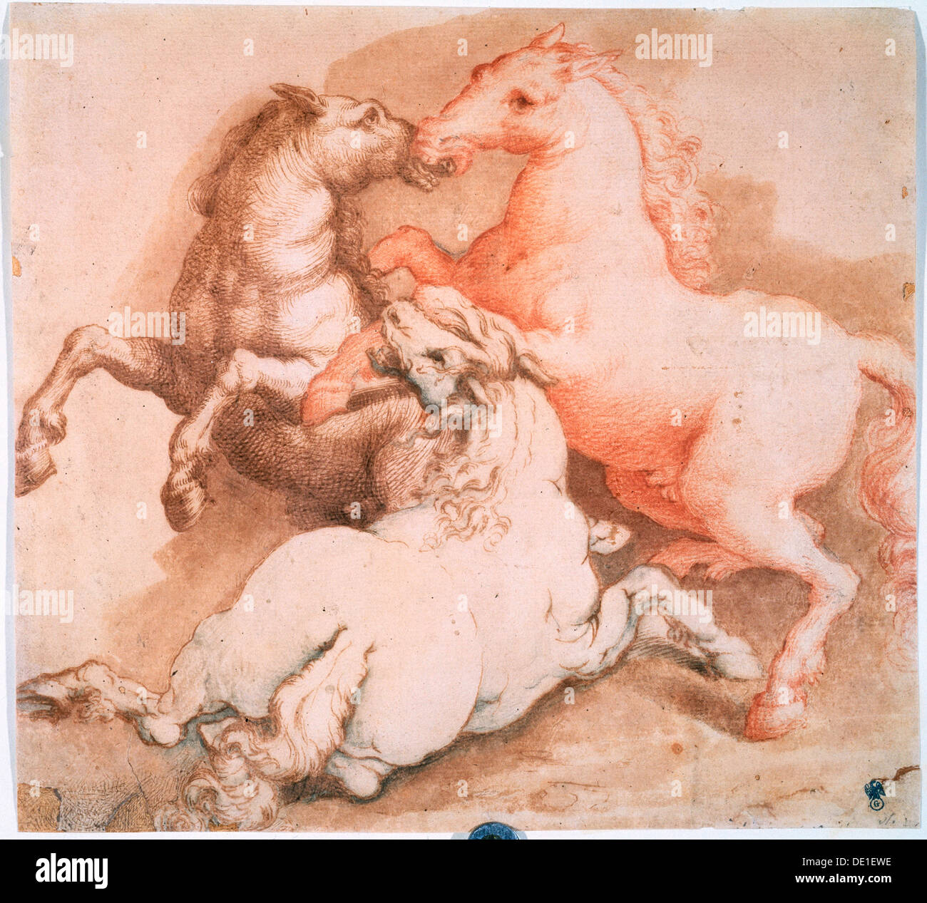 'Lucha caballos', C1550-1600. Artista: El Viejo Maestro desconocido Foto de stock