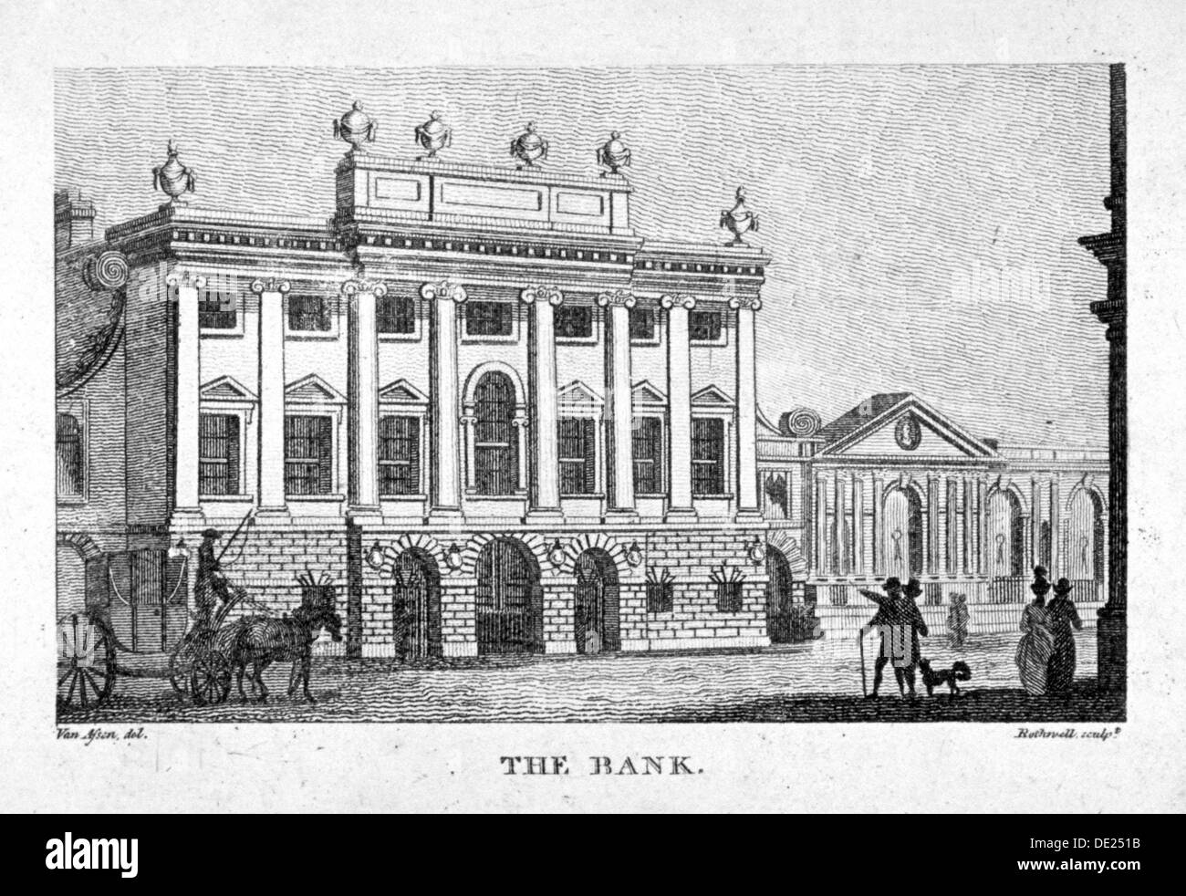 El Banco de Inglaterra, la ciudad de Londres, c1800. Artista: Thomas Rothwell Foto de stock