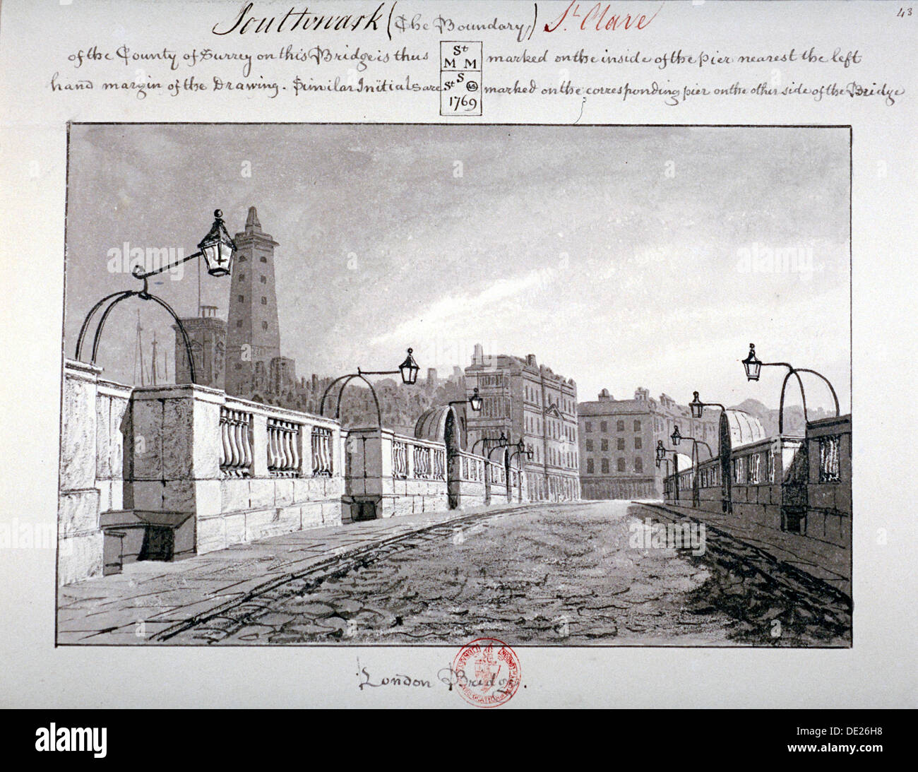 El Puente de Londres, Southwark, Londres, 1827. Artista: John Chessell Broquel Foto de stock