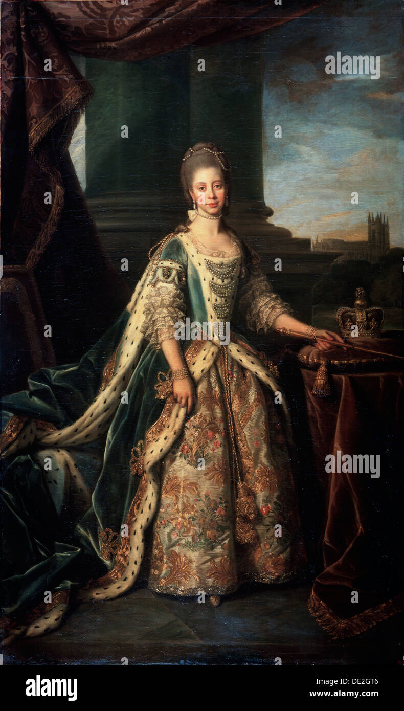 "Retrato de Charlotte de Mecklenburg-Strelitz, esposa del rey Jorge III de Inglaterra", 1773. Artista: Nathaniel Dance-Holland Foto de stock