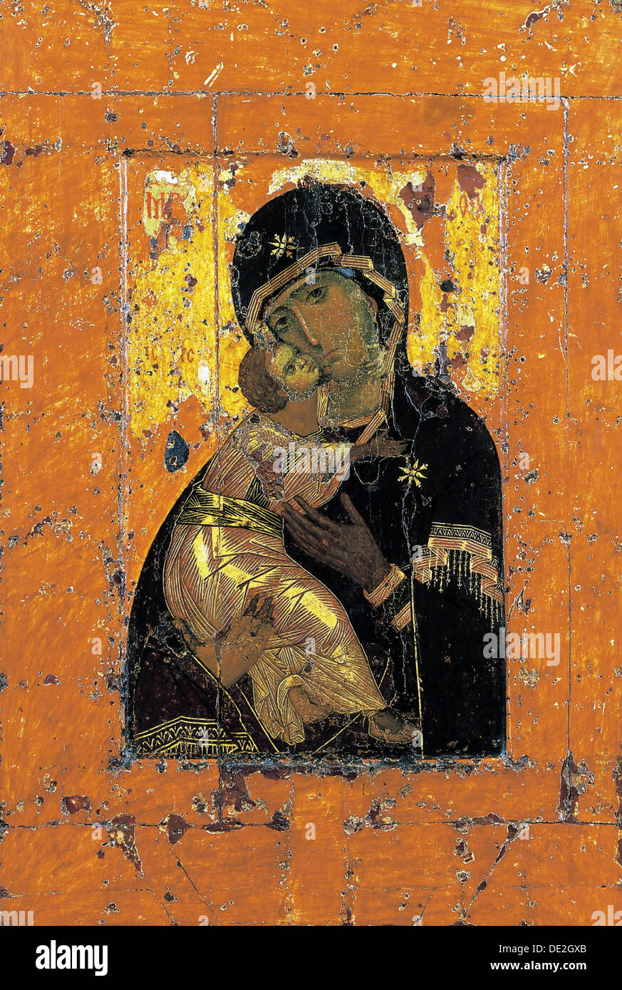 La Virgen de Vladimir, icono bizantino, a comienzos del siglo 12. Artista: Desconocido Foto de stock