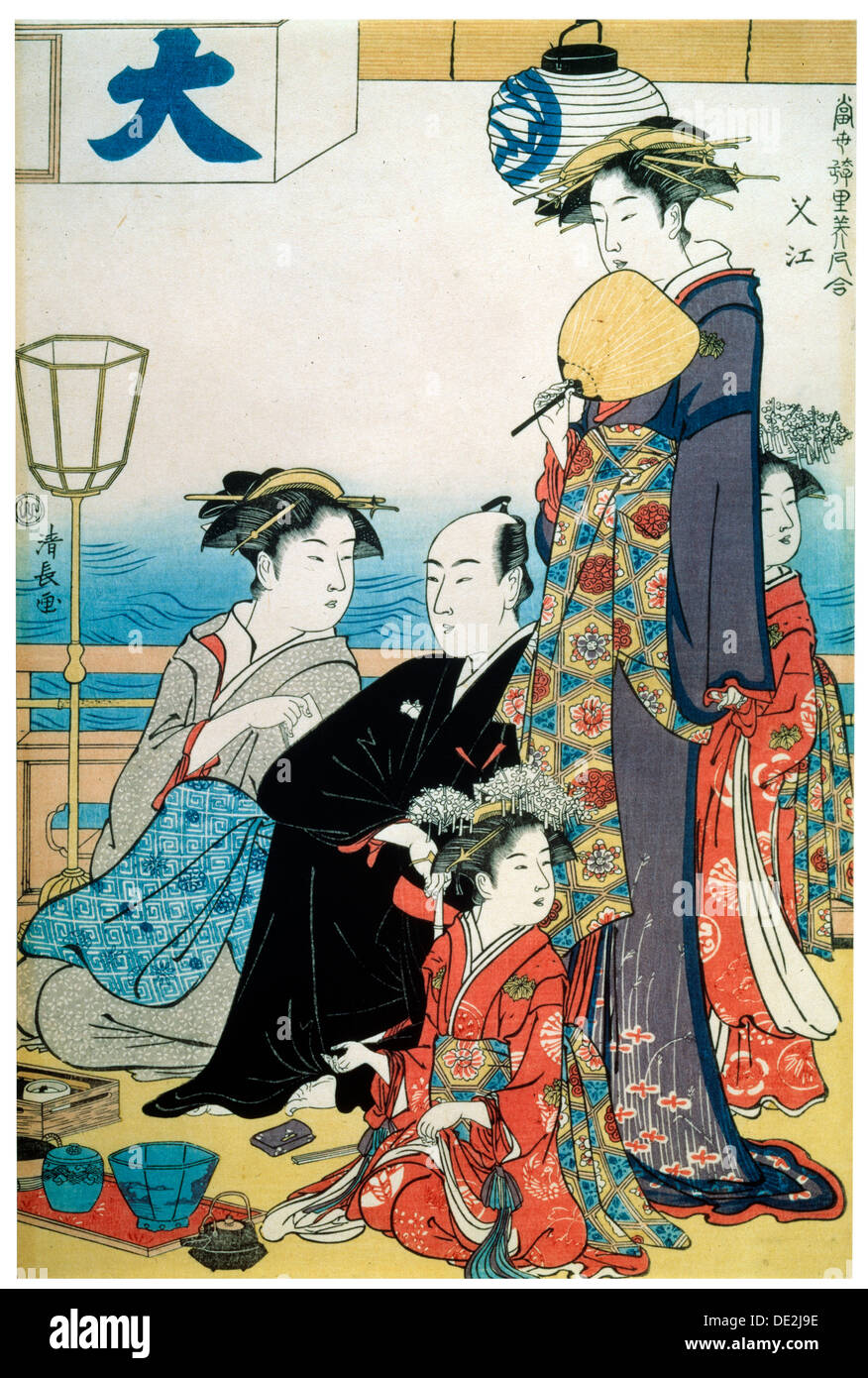 "Las mujeres de los barrios Gay', (díptico, parte derecha), de finales del S. XVIII o principios del siglo XIX. Artista: Torii Kiyonaga Foto de stock
