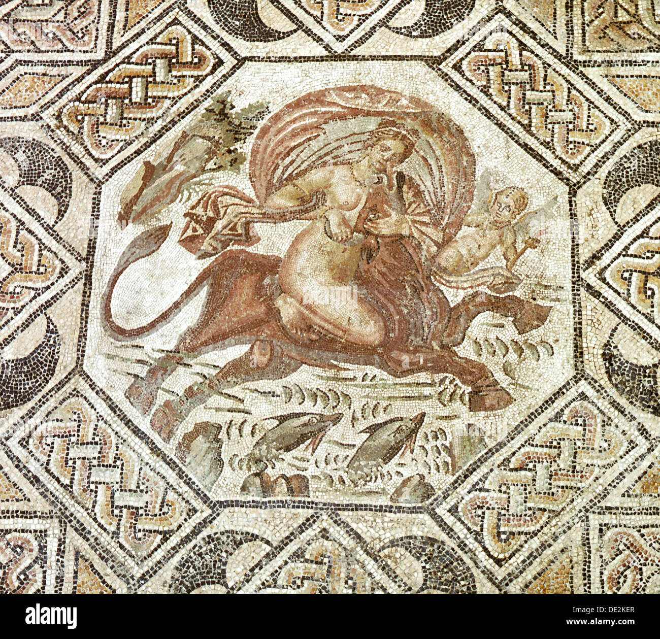 Mosaico que representa el mito del "Rapto de Europa". Foto de stock