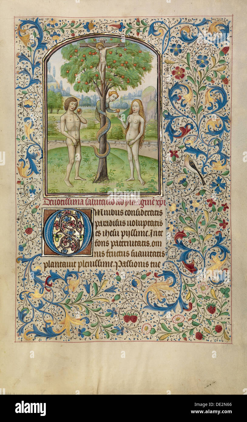 Adán y Eva a comer el fruto prohibido; Willem Vrelant, flamenco, murió 1481, Activa 1454 - 1481 Foto de stock