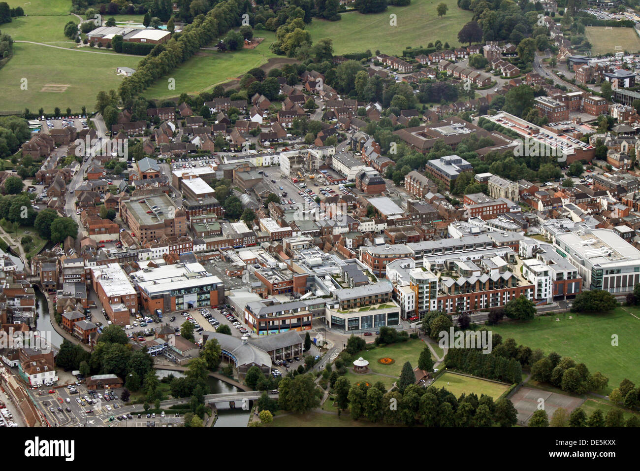 Vista aérea del centro de la ciudad de Newbury, en Berkshire. Foto de stock