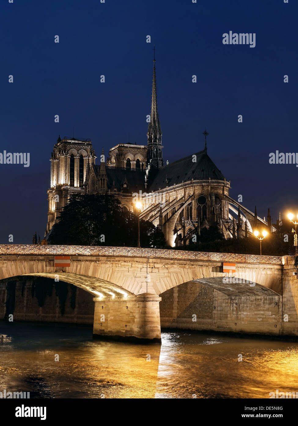 La Catedral de Notre Dame en París iluminado por la noche Foto de stock