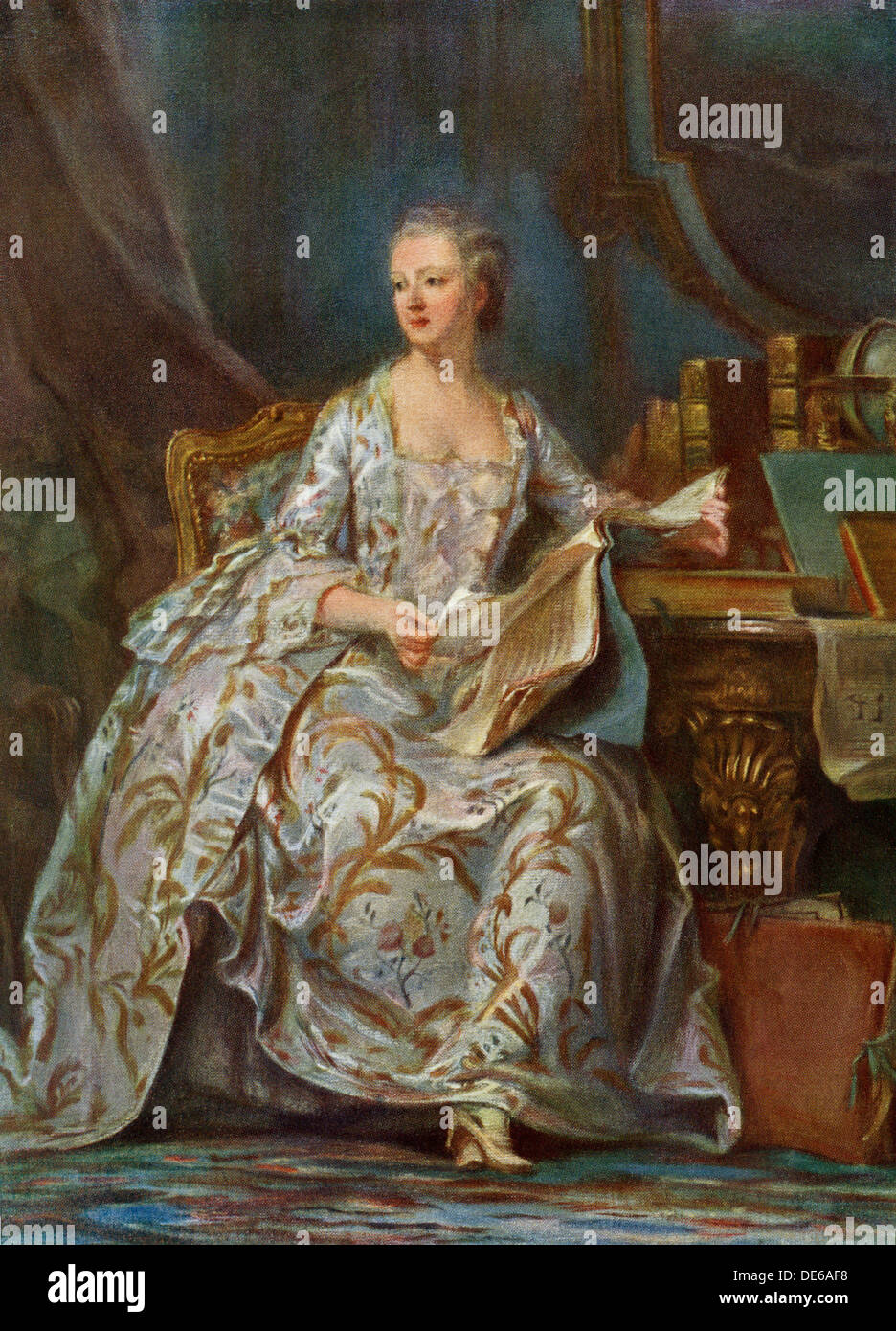Madame de Pompadour, amante del rey francés Luis XV. La reproducción del color de una pintura de Latour Foto de stock