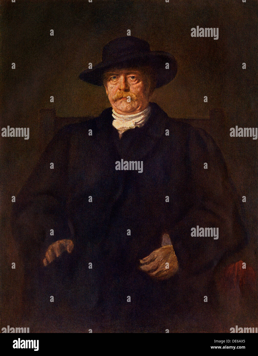 Estadista prusiano Otto von Bismarck. Litografía a color de una pintura de Franz von Lenbach Foto de stock