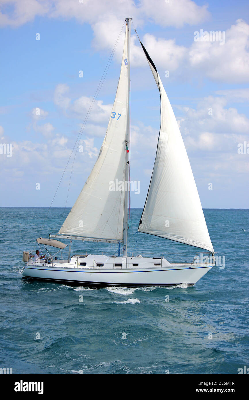 Bote de vela en las aguas del Caribe Foto de stock