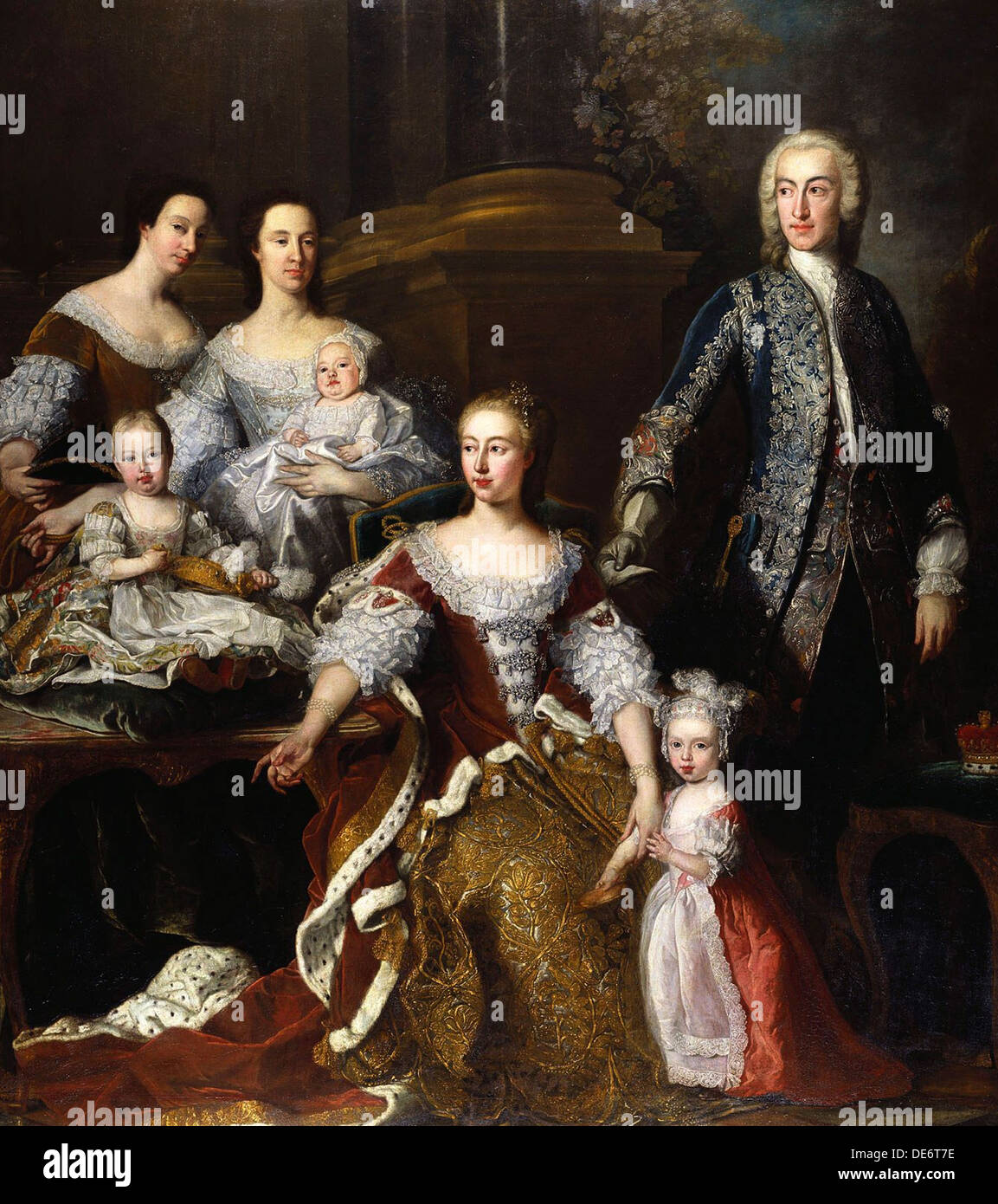 Augusta de Sax-Gotha, Princesa de Gales, con miembros de su familia y hogar, 1739. Artista: Van Loo, Jean Baptiste (1684-1745) Foto de stock