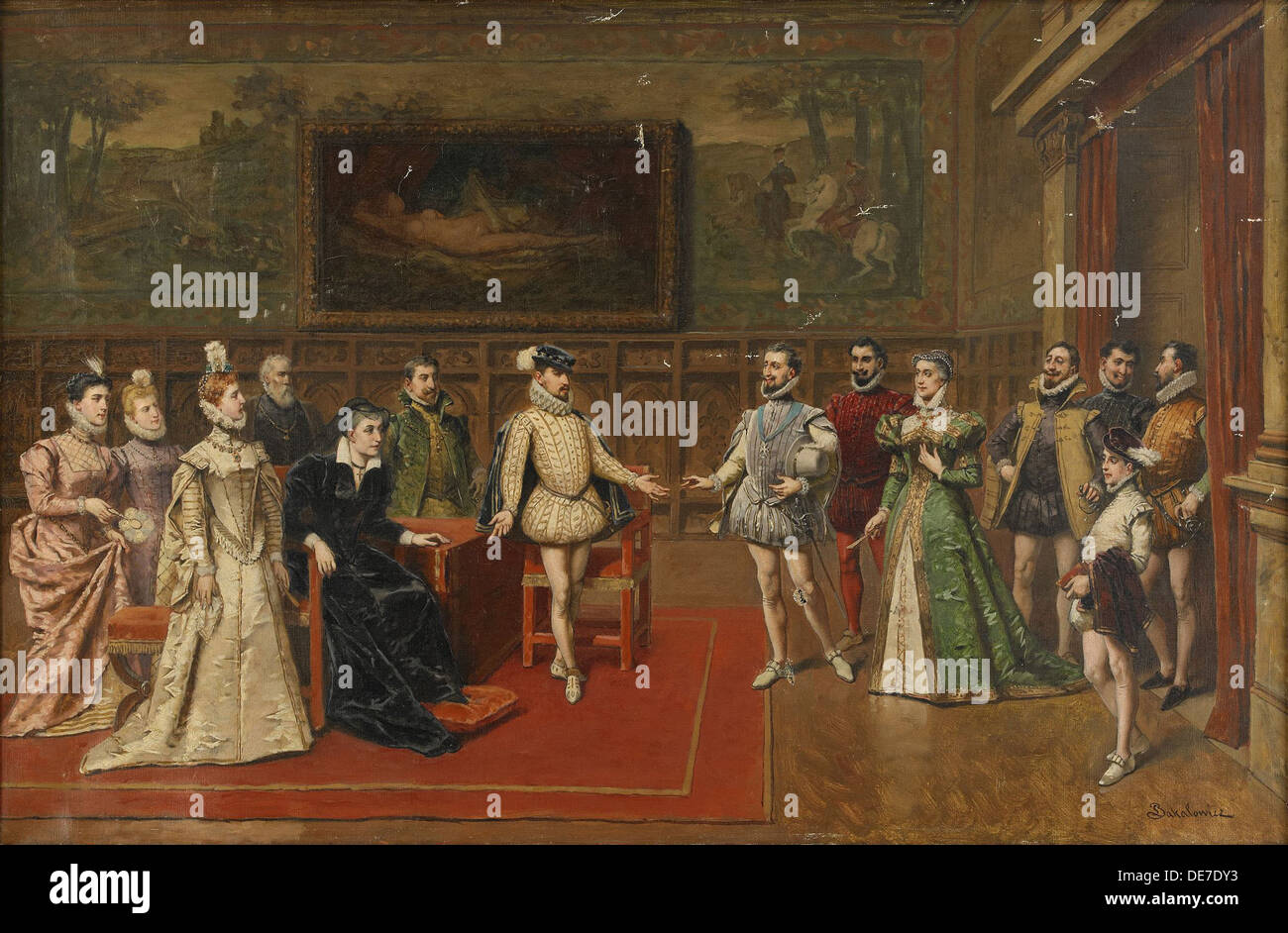 Catalina de Médicis cumple con sus hijos Carlos IX y Enrique III. Artista: Bakalowicz, Wladyslaw (1831-1904) Foto de stock