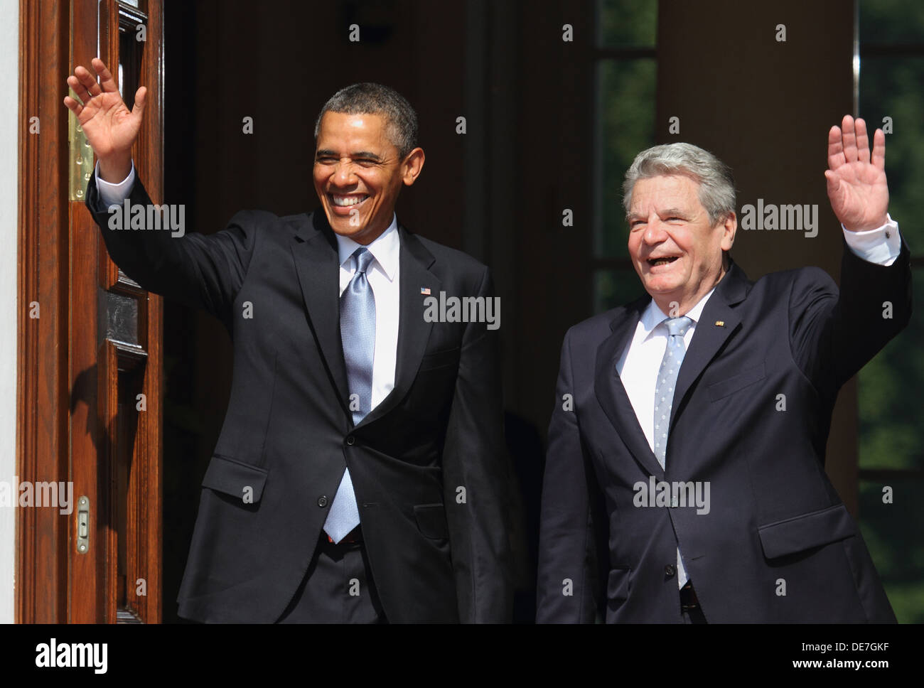 Berlín, Alemania, el presidente estadounidense Barack Obama y el Presidente Federal Joachim Gauck en Bellevue Palace Foto de stock