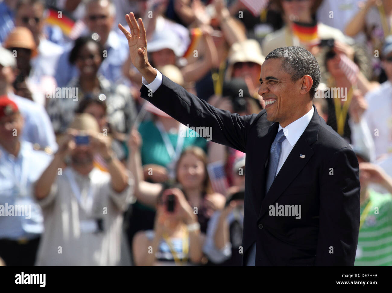 Berlín, Alemania, el presidente estadounidense Barack Obama en la Puerta de Brandenburgo Foto de stock