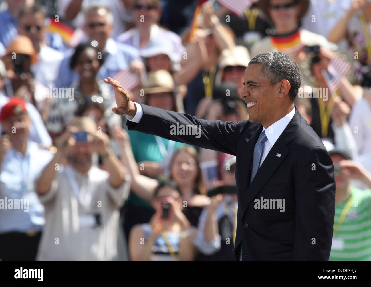 Berlín, Alemania, el presidente estadounidense Barack Obama en la Puerta de Brandenburgo Foto de stock