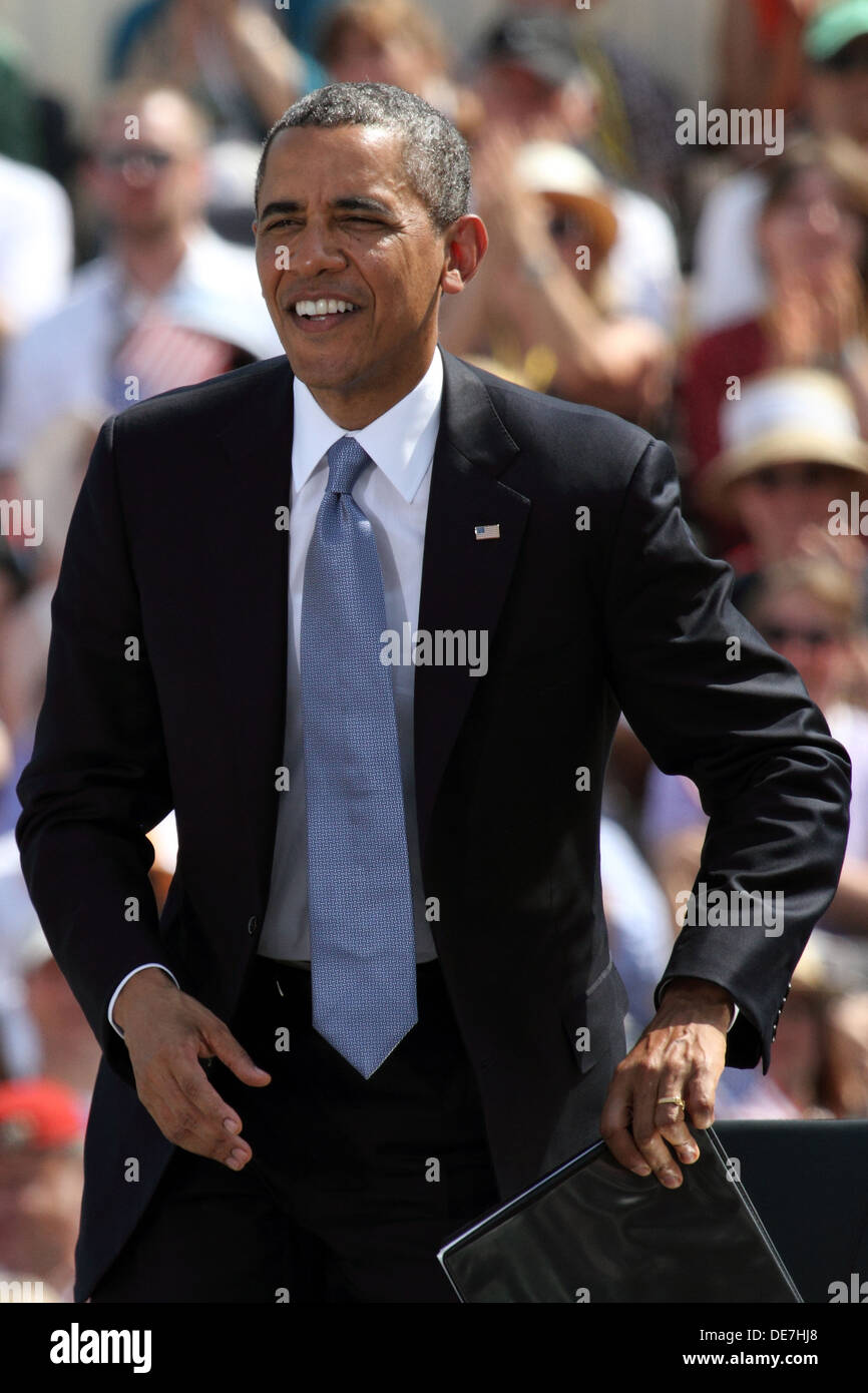 Berlín, Alemania, el presidente estadounidense Barack Obama en la Puerta de Brandenburgo Foto de stock