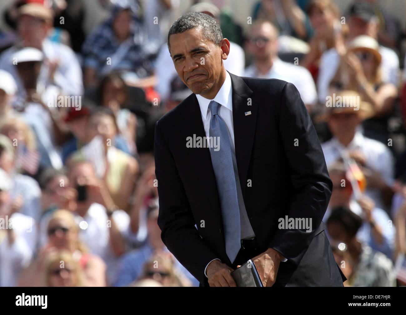 Berlín, Alemania, el presidente estadounidense Barack Obama en la Puerta de Brandenburgo Foto de stock