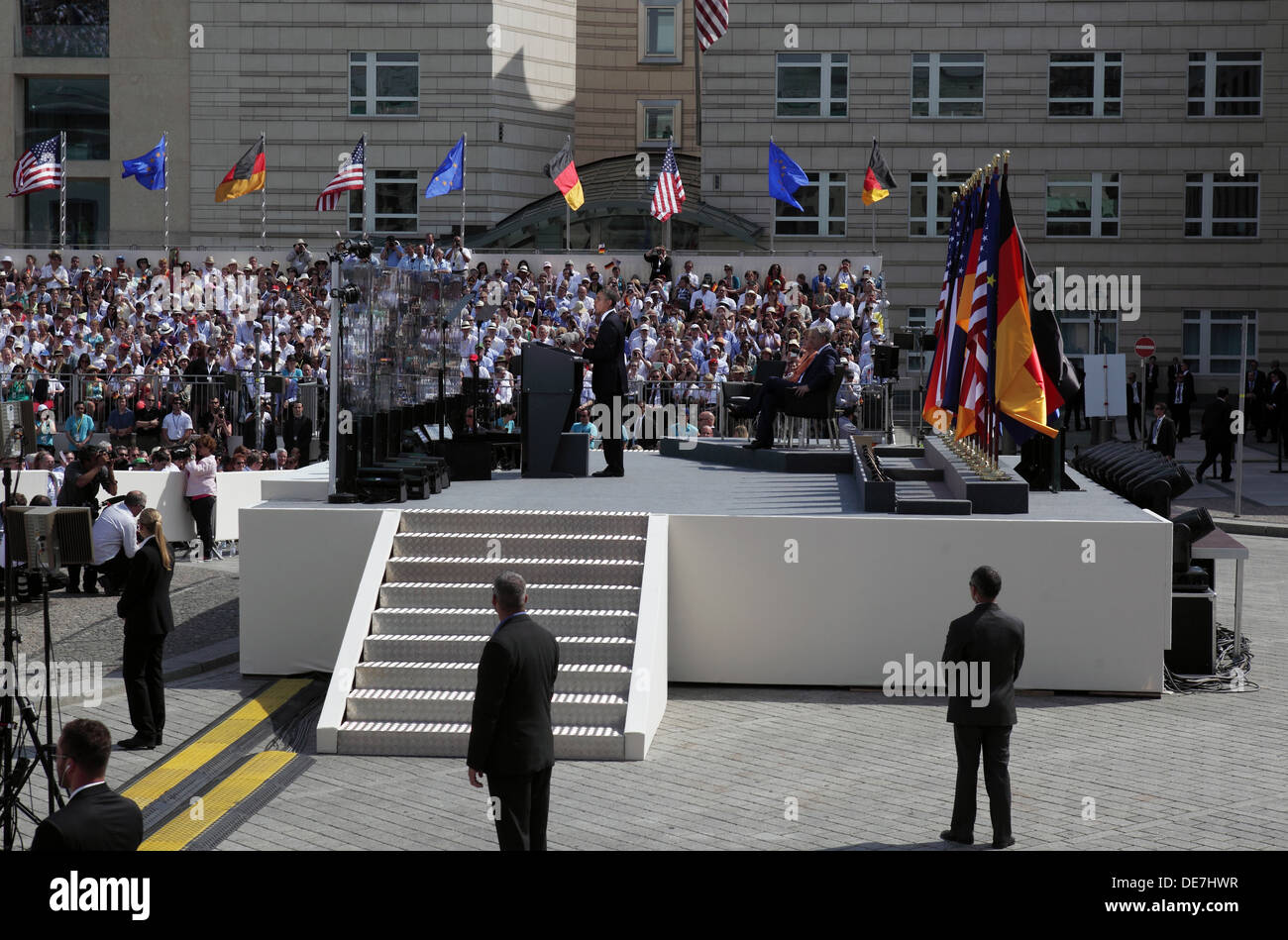 Berlín, Alemania, el presidente estadounidense Barack Obama en la Puerta de Brandenburgo Foto de stock