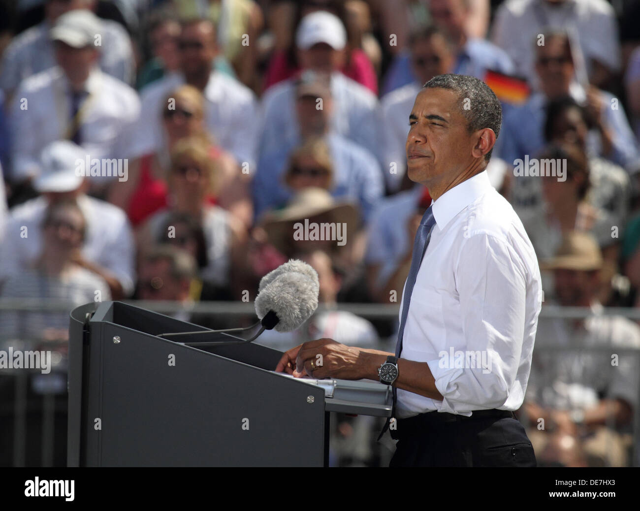 Berlín, Alemania, el presidente estadounidense Barack Obama en la Puerta de Brandenburgo Foto de stock