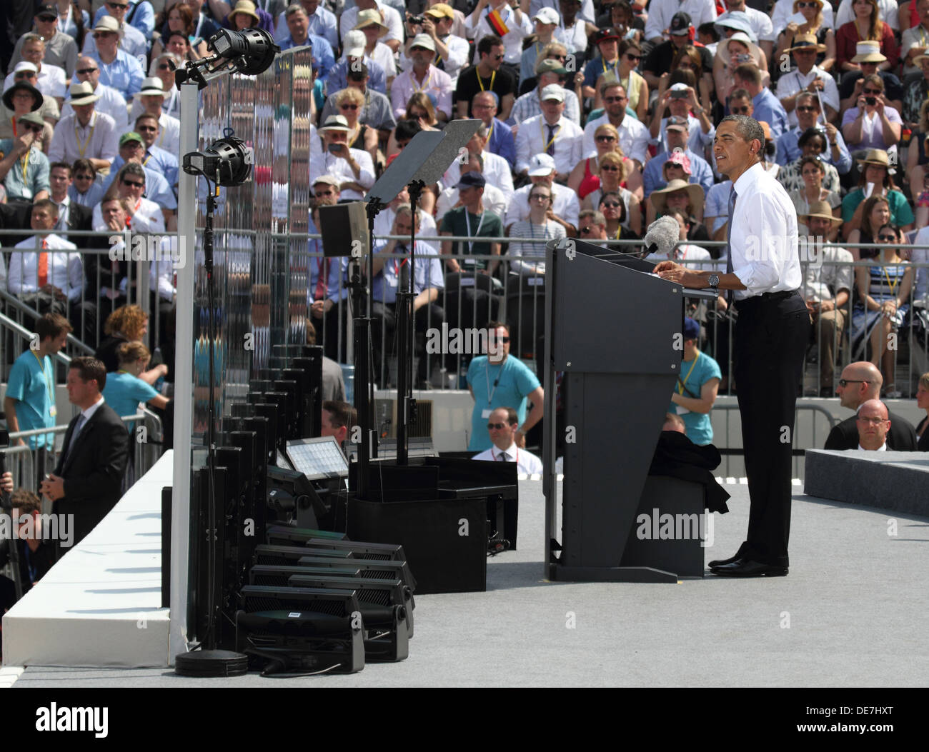 Berlín, Alemania, el presidente estadounidense Barack Obama en la Puerta de Brandenburgo Foto de stock