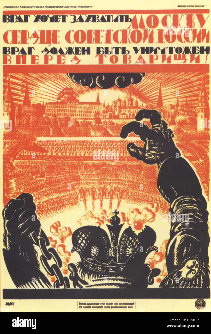El enemigo quiere ocupar Moscú... (Poster), 1919. Artista: Fidman, Vladimir Ivanovich (1884-1949) Foto de stock