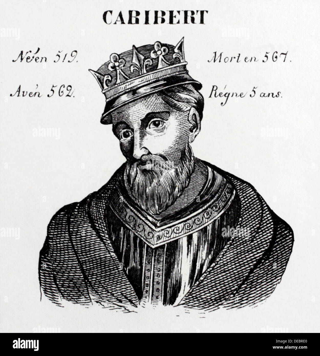 Caribert, rey de Francia desde 562 a 567. Historia de Francia, por J.Henry (1842) Foto de stock