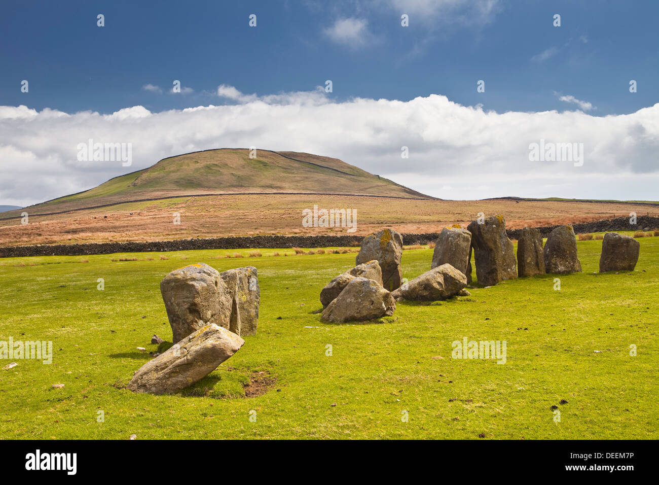 El Neolítico Sunkenkirk Swinside Stone Circle (Círculo de piedra), el Parque Nacional del Distrito de Los Lagos, Cumbria, England, Reino Unido Foto de stock