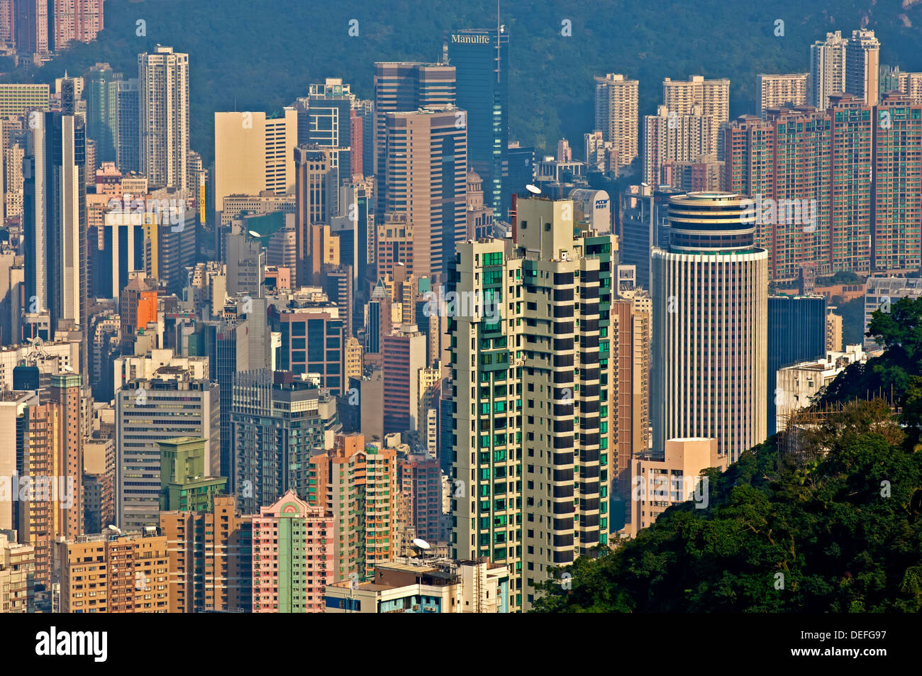 Los rascacielos, el mar de casas, Distrito Central, Hong Kong, la Isla de Hong Kong, Hong Kong, China, República Popular de China Foto de stock