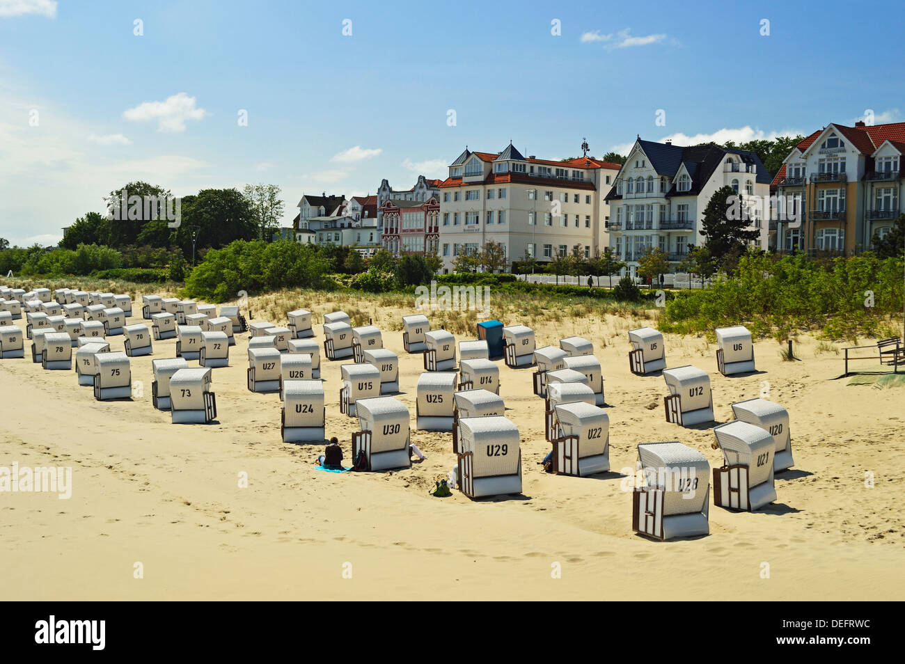 Sillas de playa, Bansin, Usedom, Mecklemburgo-Pomerania Occidental, Alemania, Mar Báltico, Europa Foto de stock