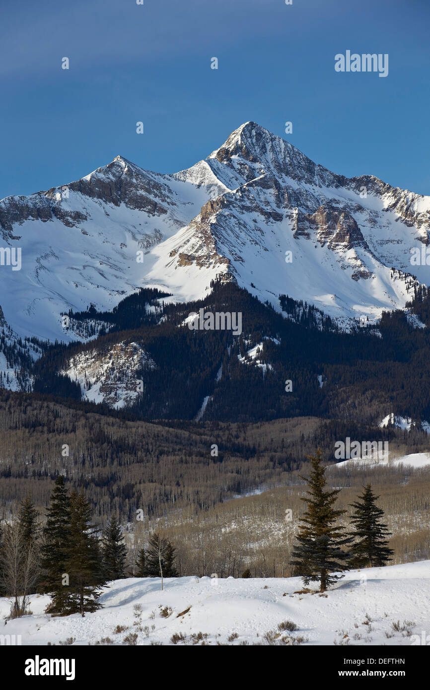 Wilson pico en el invierno, el Uncompahgre National Forest, Colorado, Estados Unidos de América, América del Norte Foto de stock