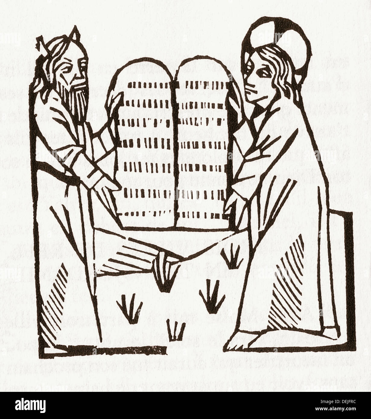 Deuteronomio: Moisés recibe las tablas de la ley. La vida de Cristo.  Incunable bretón (finales del siglo xv Fotografía de stock - Alamy
