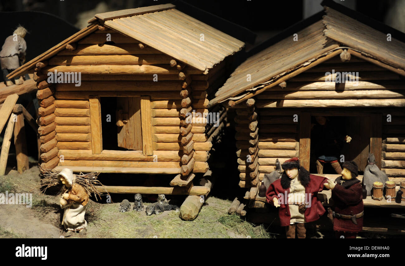 Aboa Vetus & Ars Nova. Reproducción antigua casa de madera. Modelo. Finlandia. Turku. Foto de stock