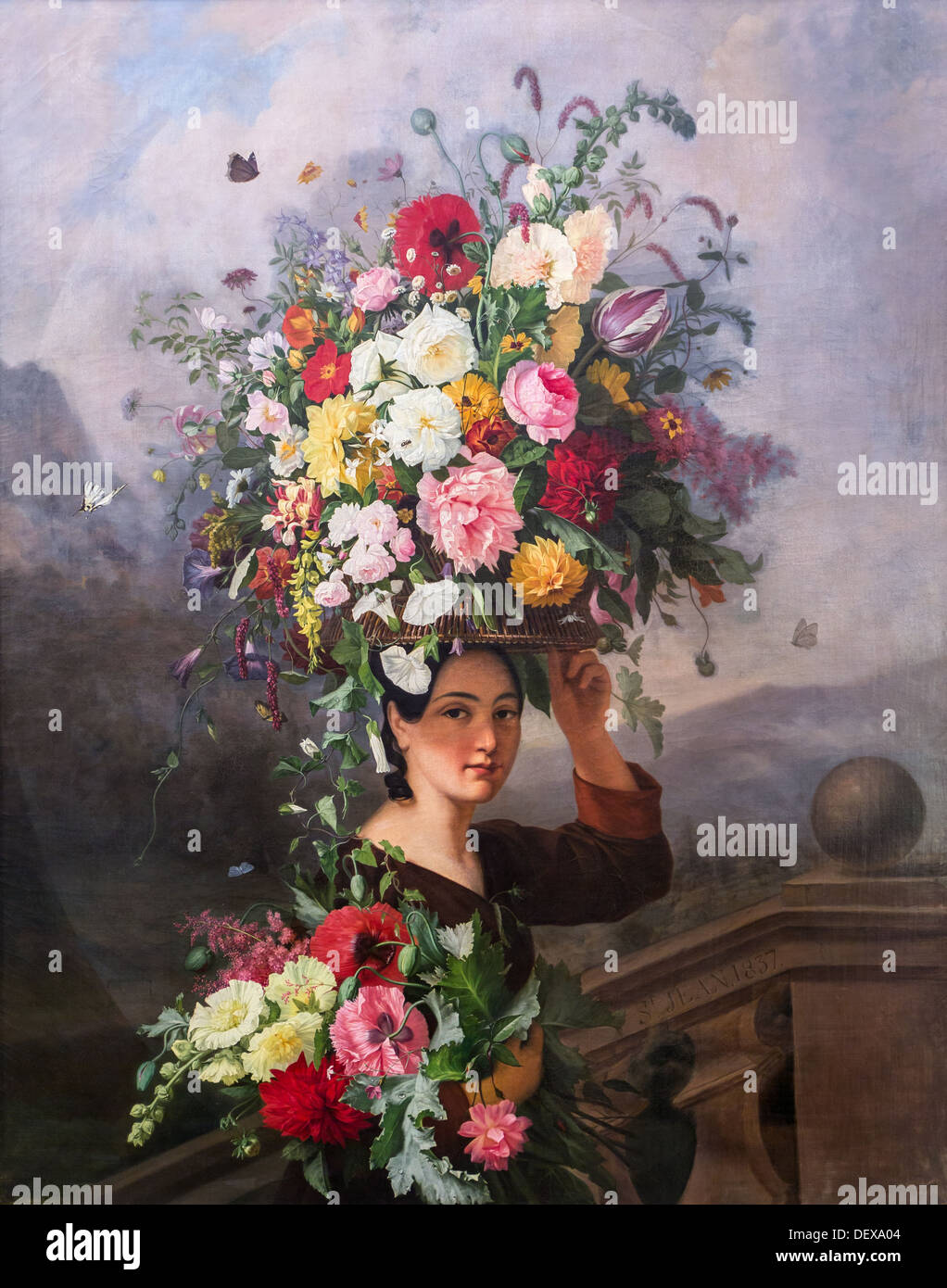 El siglo XIX - el jardinero, 1837 - Simon Saint-Jean Philippe Sauvan-Magnet / Museo Activo del óleo sobre lienzo Foto de stock
