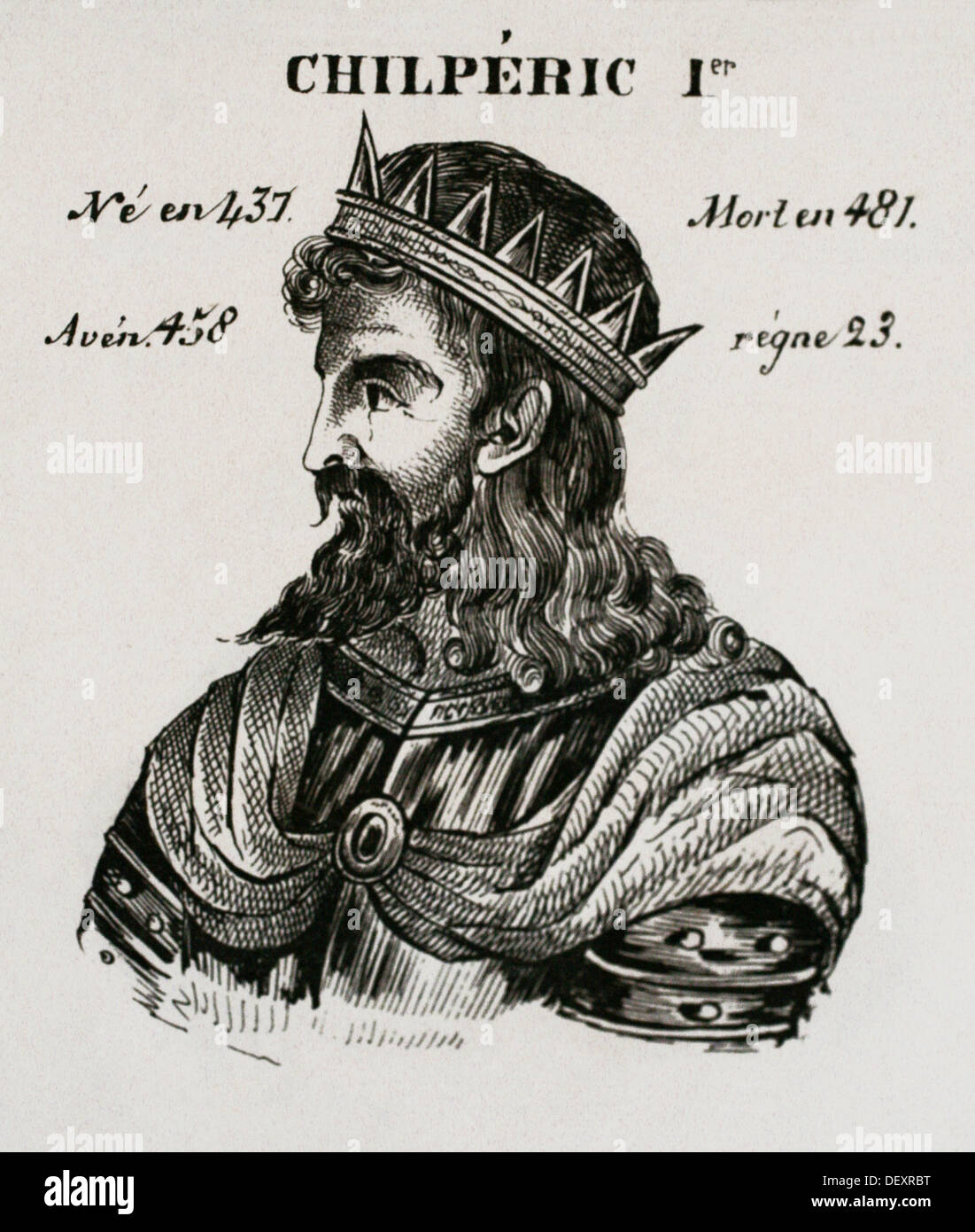 Chilpéric 1ª, 4ª, rey de Francia. desde 458 a 481. Historia de Francia, por J.Henry (1842) Foto de stock