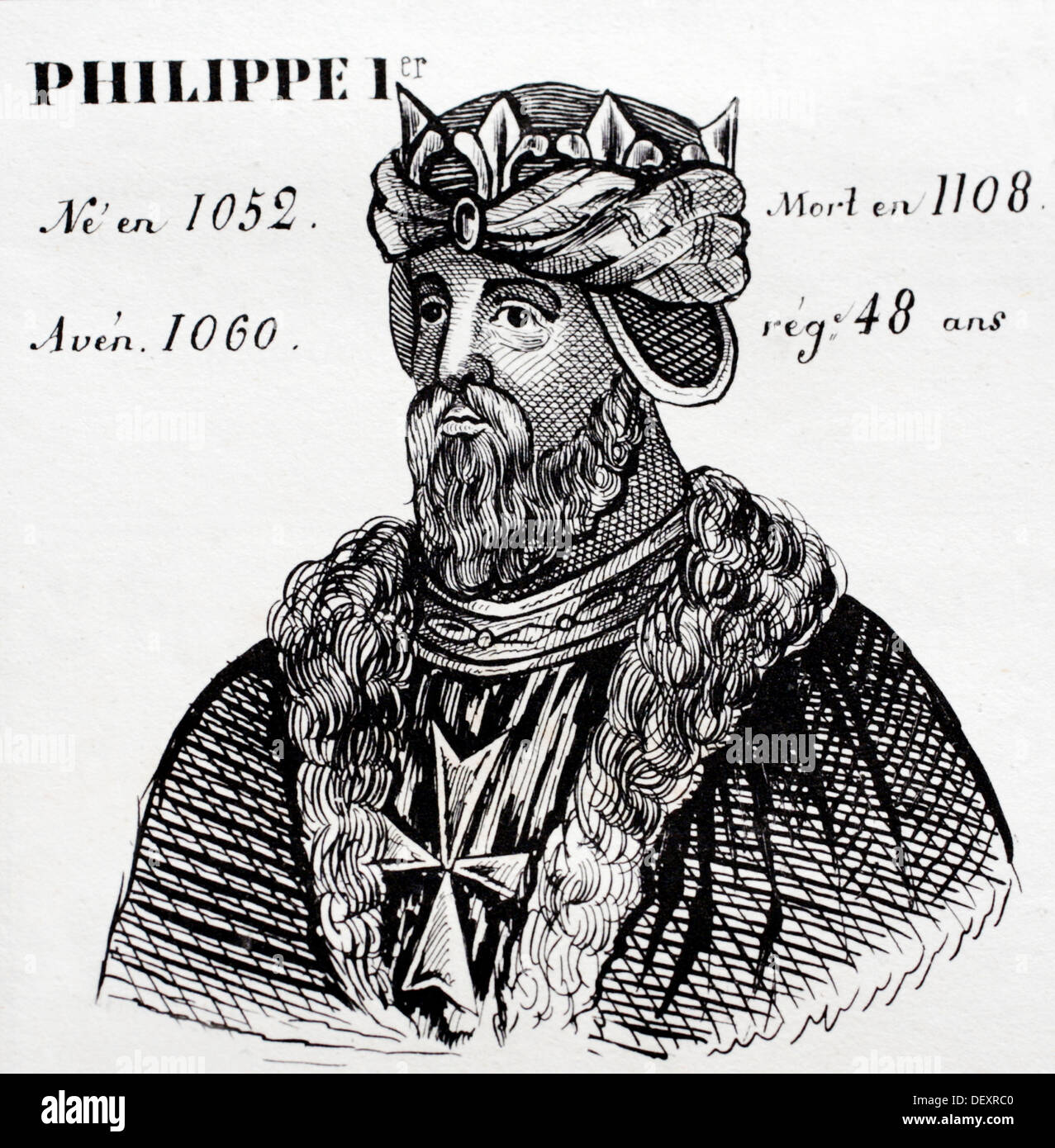 Philippe 1st., rey de Francia desde 1060 a 1108. Historia de Francia, por J.Henry (París, 1842) Foto de stock