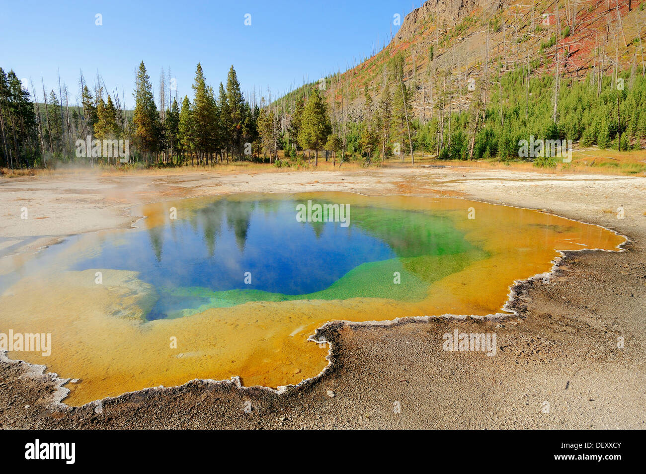 Emerald Pool, aguas termales, Cuenca de arena negra, el Parque Nacional Yellowstone, Wyoming, EE.UU. Foto de stock
