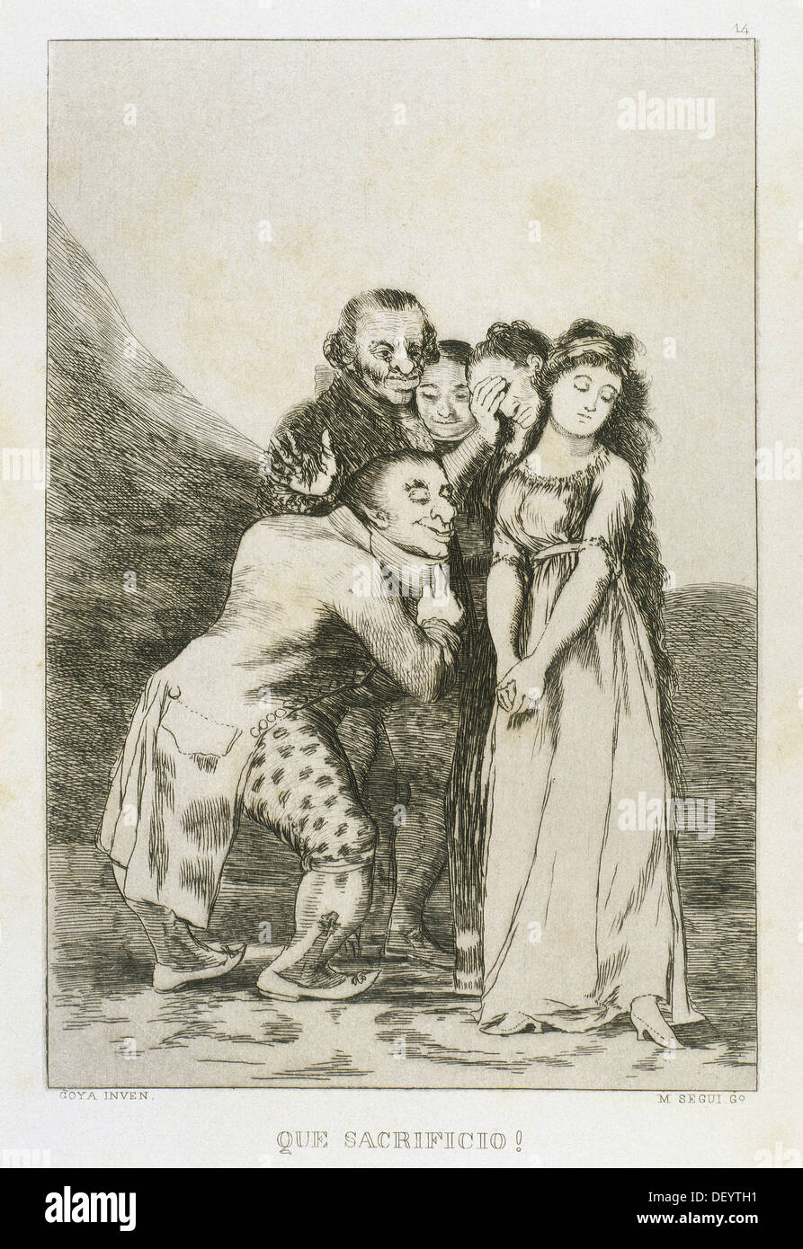 Francisco de Goya (1746-1828). Pintor y grabador español. Los Caprichos. Que Sacrificio... (Qué sacrificio...). Número 14. Foto de stock