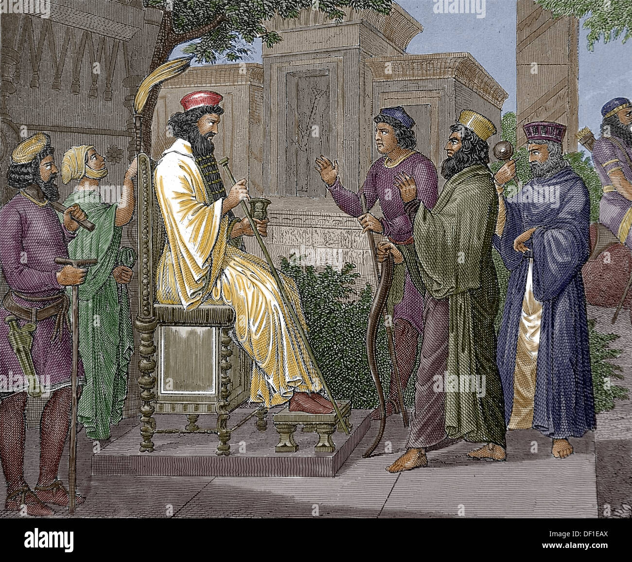 Mesopotamia. Antigua Persia. Mediana del Reino. 678-549 A.C. El rey de los Medos. Grabado. (Más tarde coloración) Foto de stock
