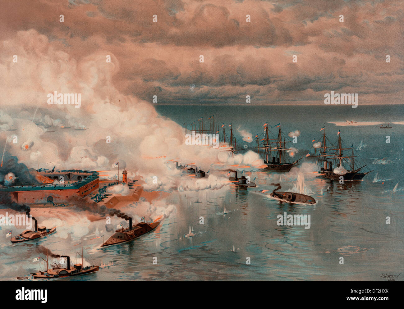 La batalla de la bahía de Mobile, Alabama, del 5 de agosto de 1864 durante la Guerra Civil de EE.UU. Foto de stock