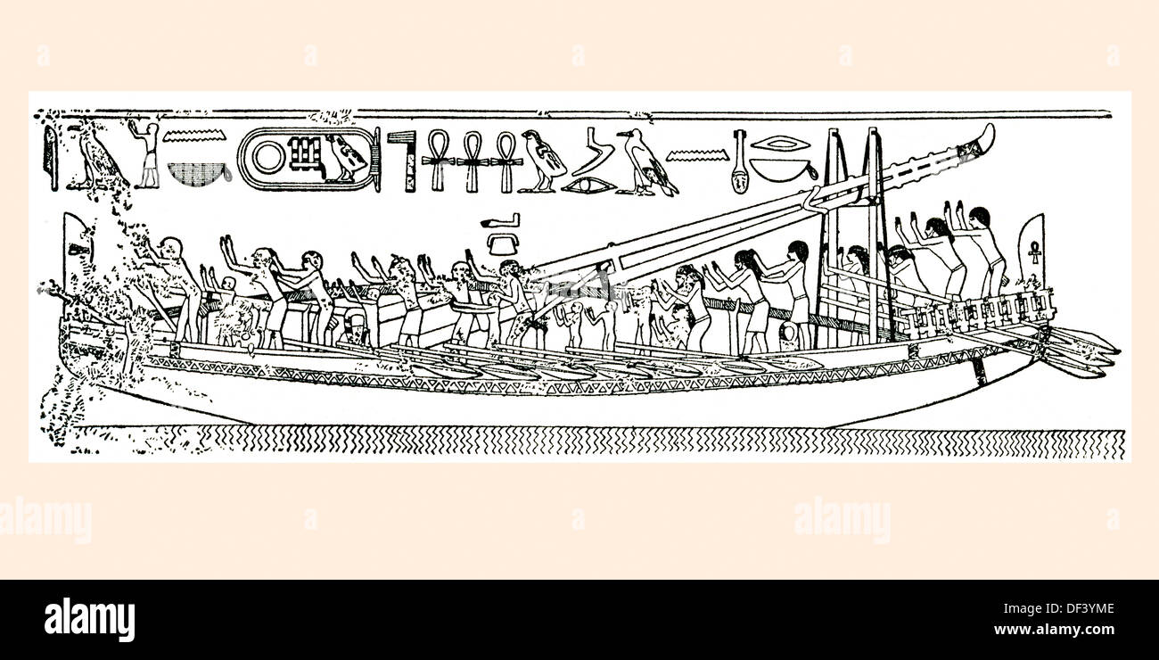 Buque egipcio de alrededor del año 2600 A.C. desde el romance del buque mercante, publicado en 1931. Foto de stock