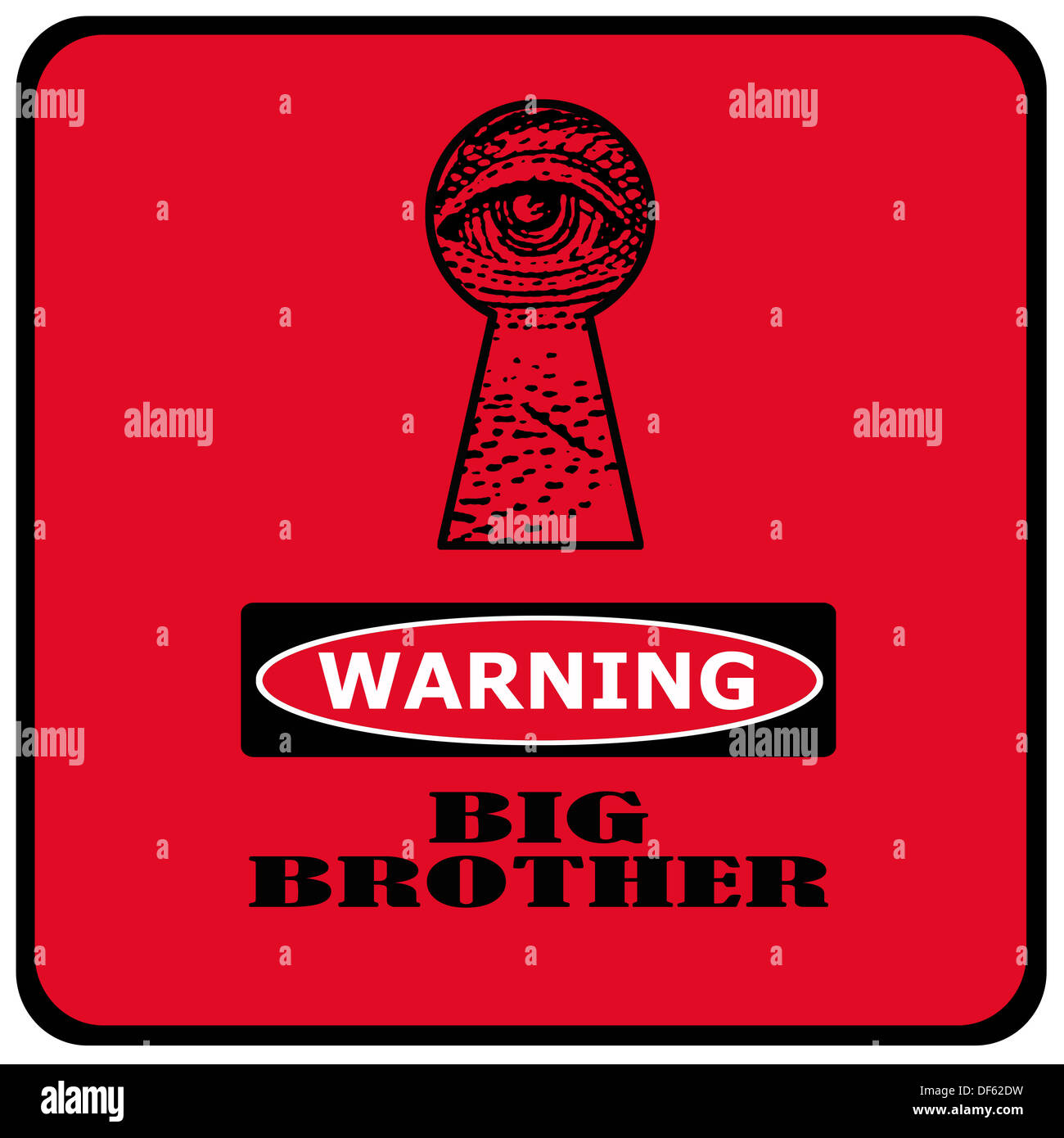Advertencia big brother is watching you signo rojo con el ojo de una cerradura Foto de stock