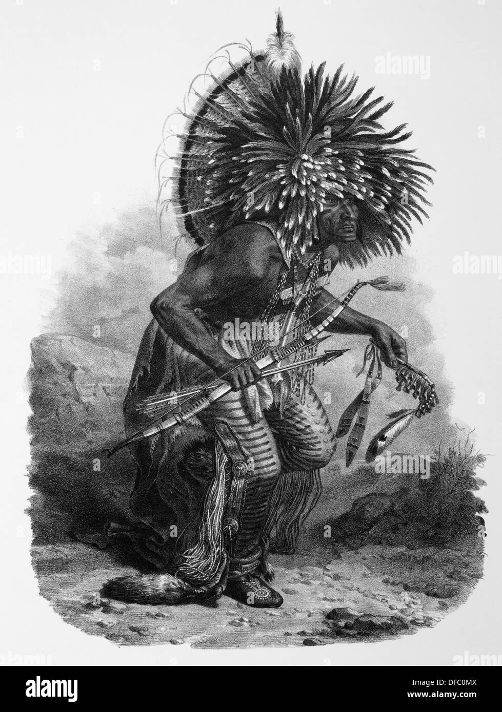 Los nativos americanos. Las naciones Estado. Jefe. Grabado.del siglo XIX. Foto de stock