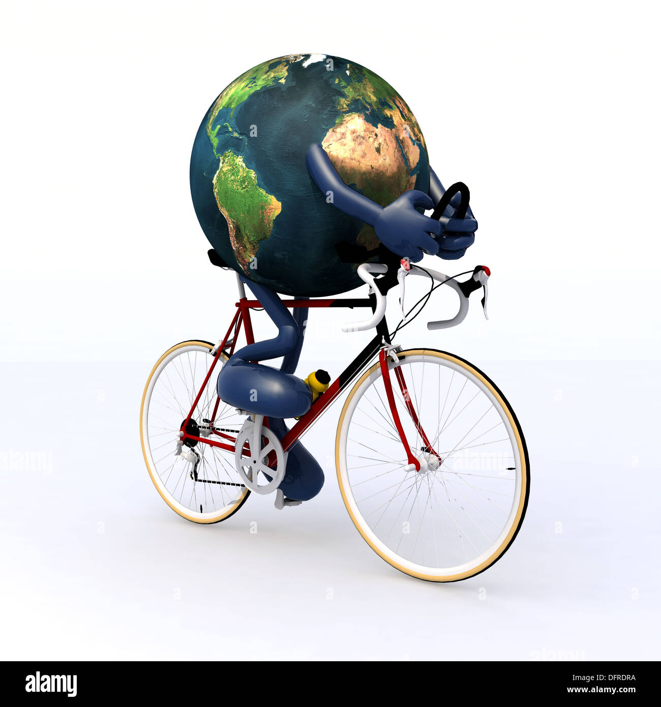 Planeta Tierra con brazos y piernas montando una bicicleta de carrera,  ilustración 3d Fotografía de stock - Alamy