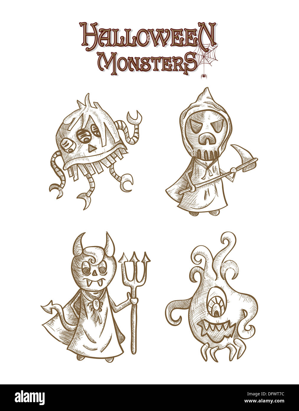 Monstruos de Halloween spooky sketch criaturas estilo dibujos animados.  Archivo vectorial EPS10 organiza en capas para facilitar la edición  Fotografía de stock - Alamy