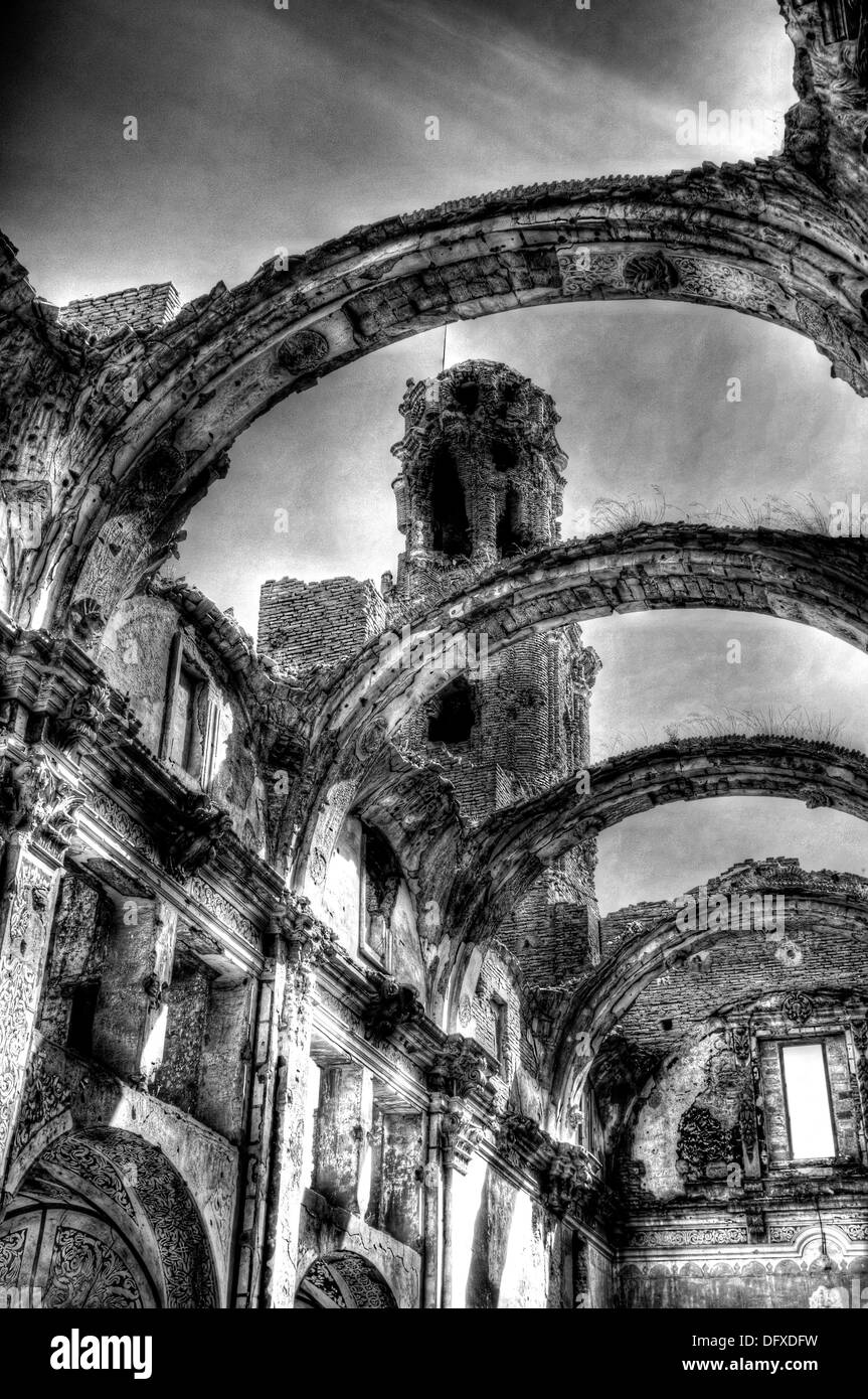 Ciudad de Belchite, Belchite, antiguas ruinas de la ciudad fueron destruidos durante la guerra civil, Aragón, provincia de Zaragoza, España, Europa Foto de stock
