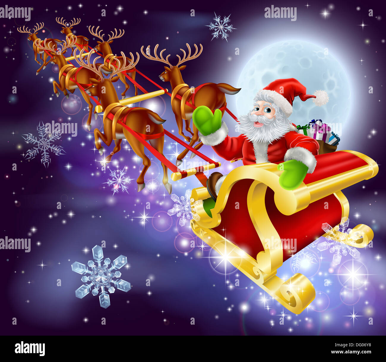 dibujos-animados-de-navidad-santa-claus-en-su-trineo-trineo-con-sus