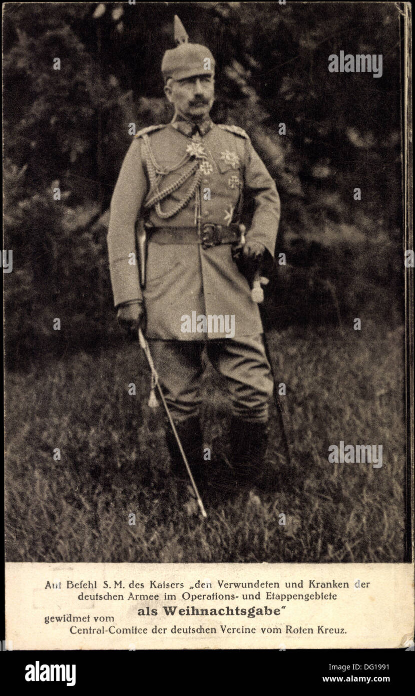 Ak Kaiser Wilhelm II. von Preußen mit Pickelhaube und Reitgerte; Foto de stock
