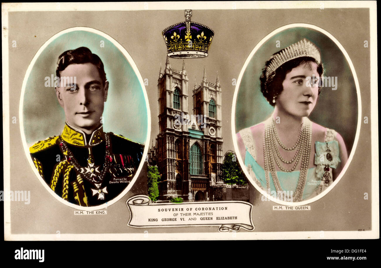 Ak el Rey Jorge VI, la Reina Elizabeth Bowes Lyon, coronación 1936; Foto de stock