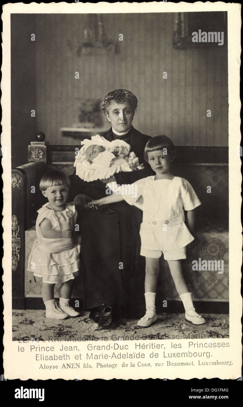 Ak Großherzogin Maria Anna von Luxemburg Prinz, Elisabeth, Jean Marie Adelaide; Foto de stock