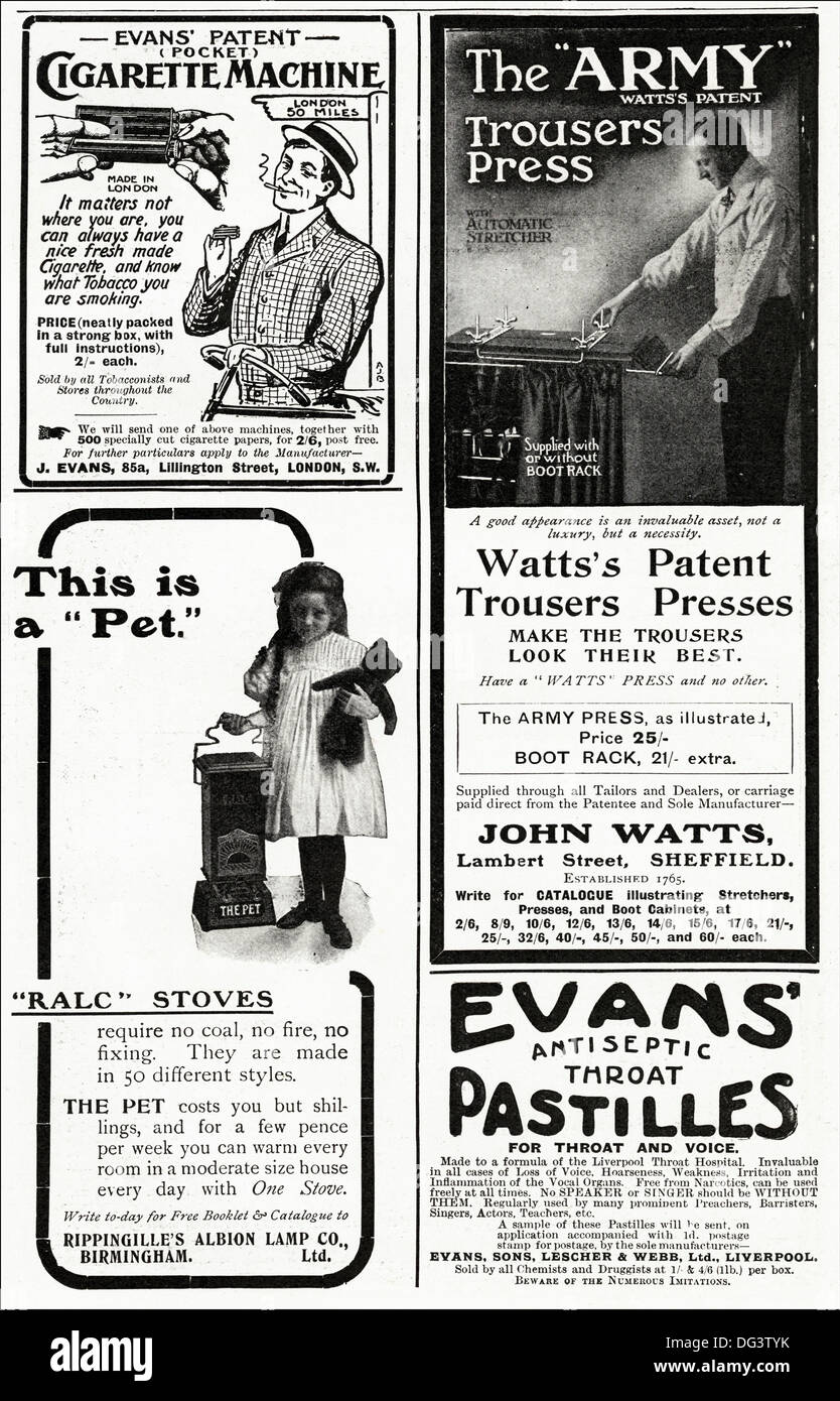 La página de anuncios. 1900 publicidad publicidad de productos típicos de la Revista anuncio 1908 Fotografía de stock - Alamy