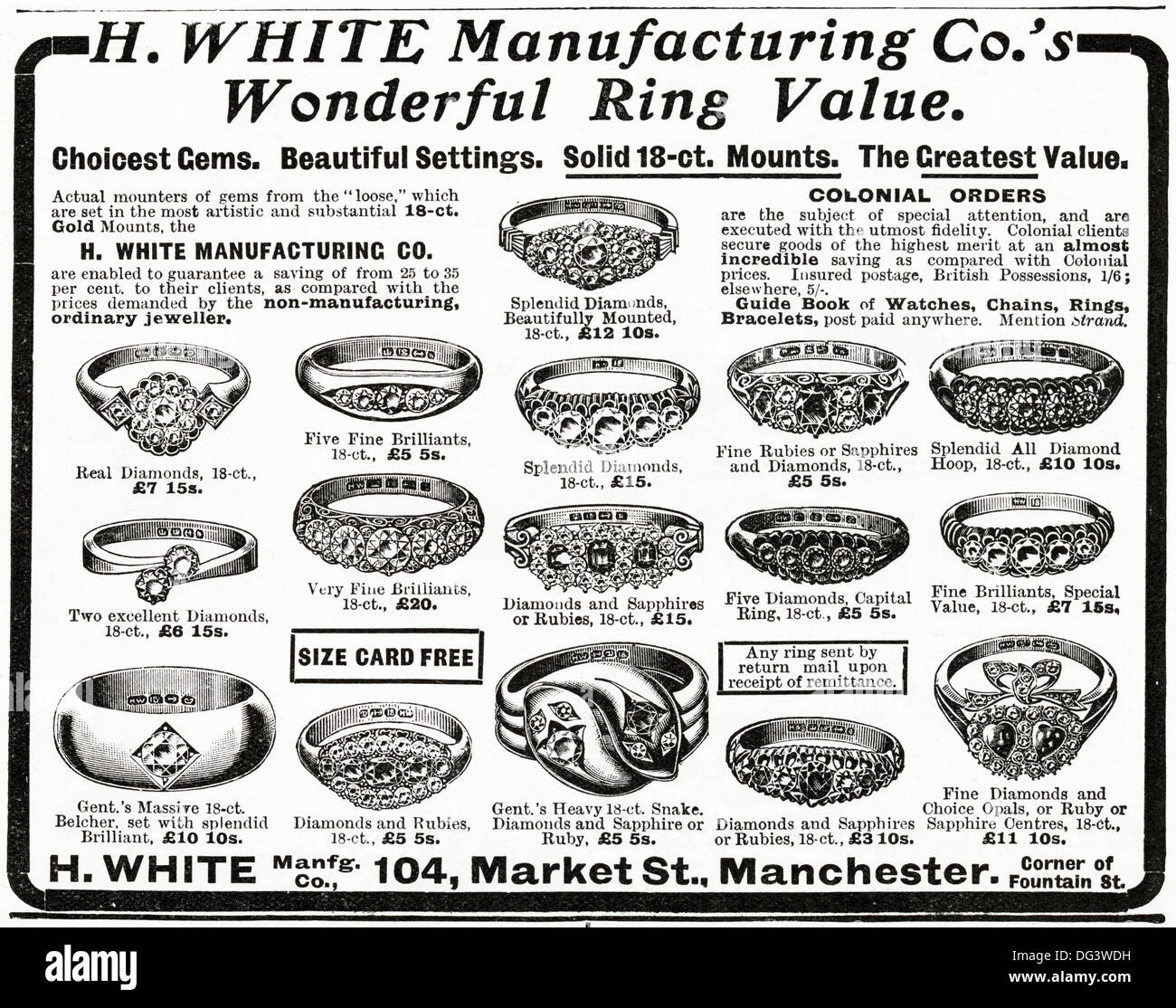 1900 Publicidad publicidad original de 18 ct anillos de oro. Revista anuncio  circa 1908 Fotografía de stock - Alamy